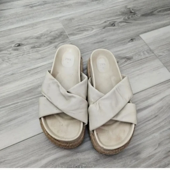 Zara Women’s Knot-Detail Espadrille Slide Sandals in Cream Sz 7.5 - Picture 6 of 9